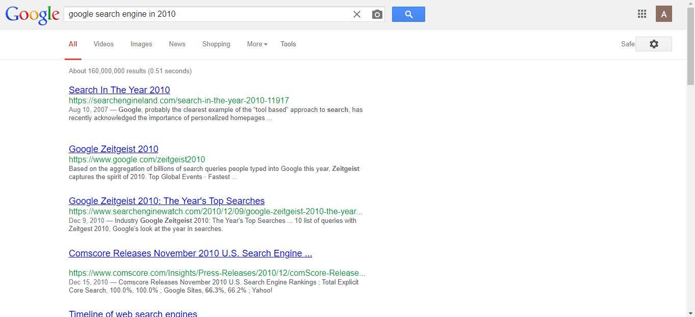 Screenshot of Old Google 2013 Legacy