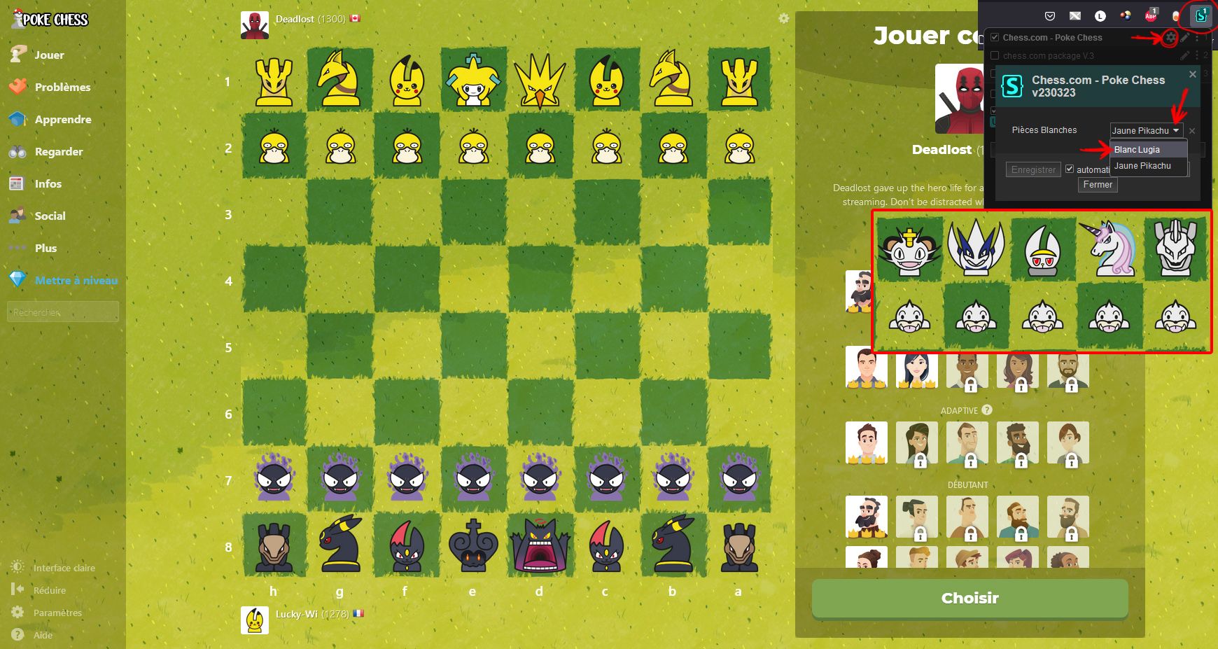 Screenshot of PokeChess V2 for chess .com