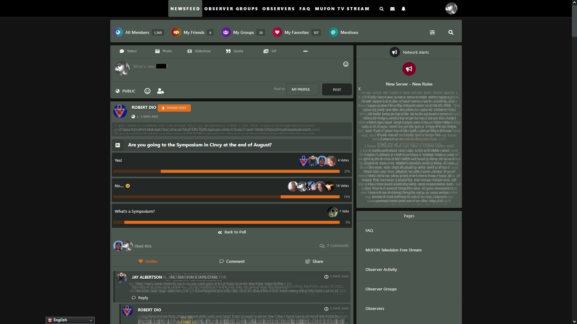 Screenshot of MUFON Observer Netwrok Green Theme