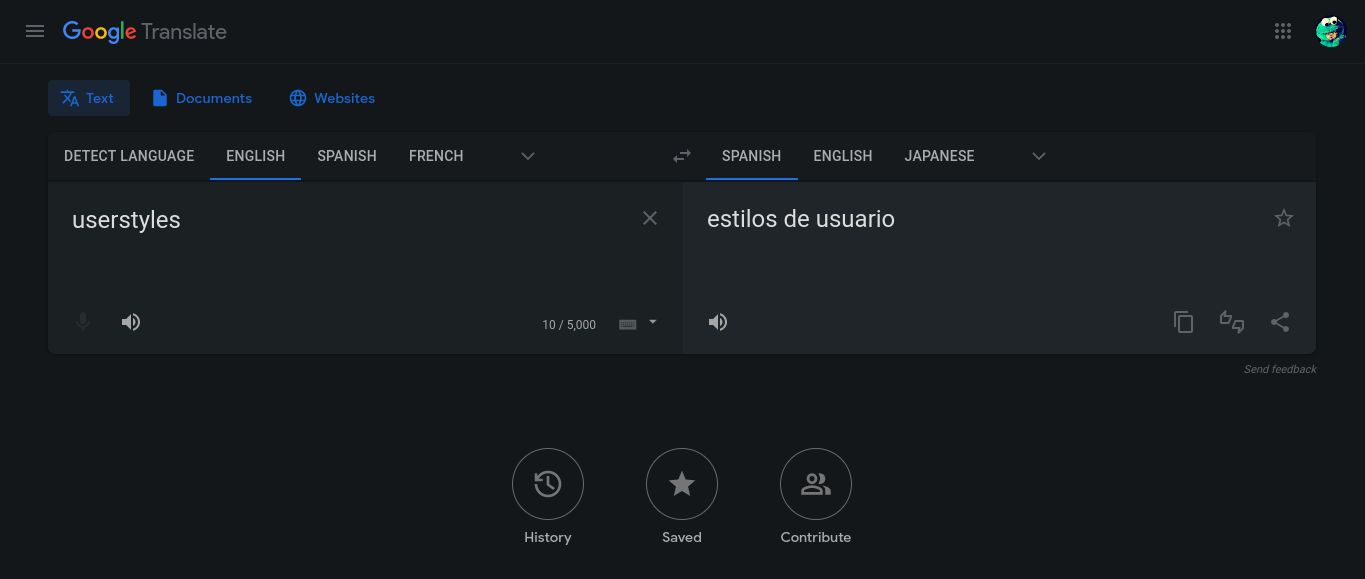 Screenshot of Google Translate Dark Theme