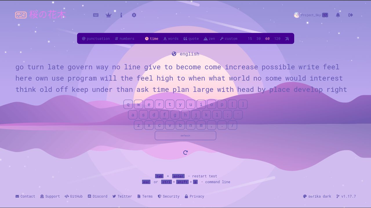 Screenshot of Moonlight daydream theme for monkeytype