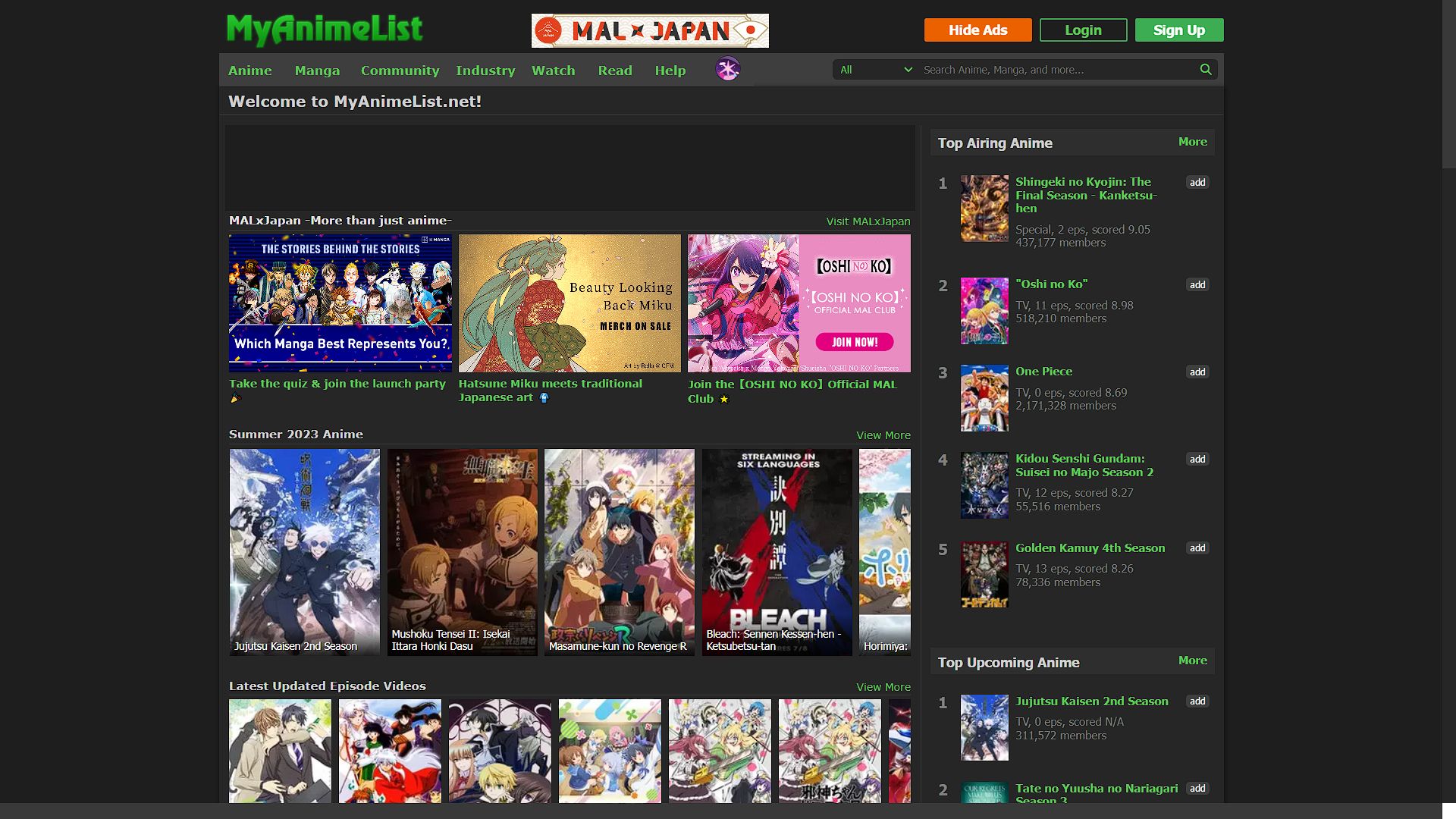 Screenshot of MyAnimeList Dark/Green