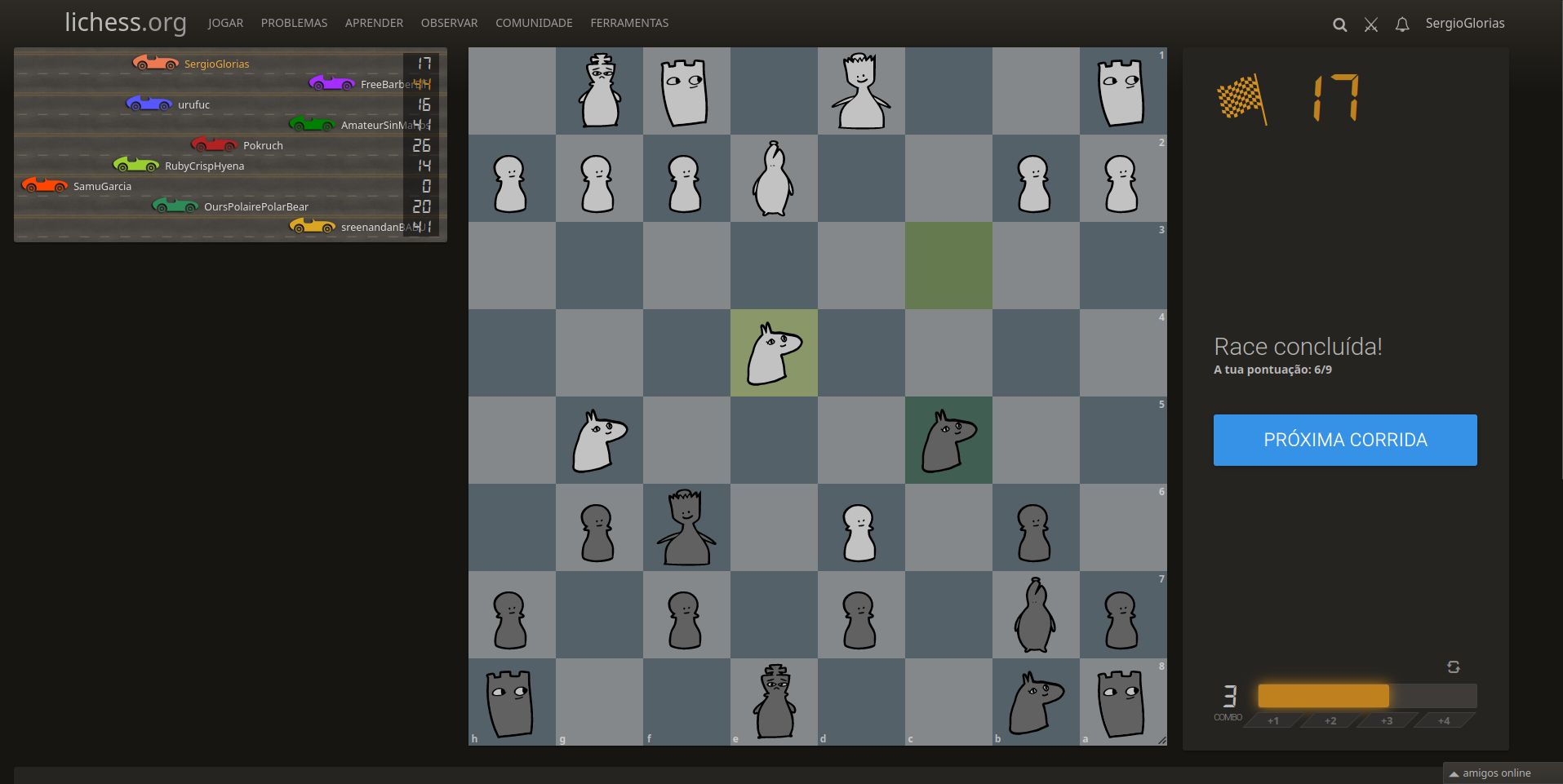 Screenshot of Lichess Racer in a Line