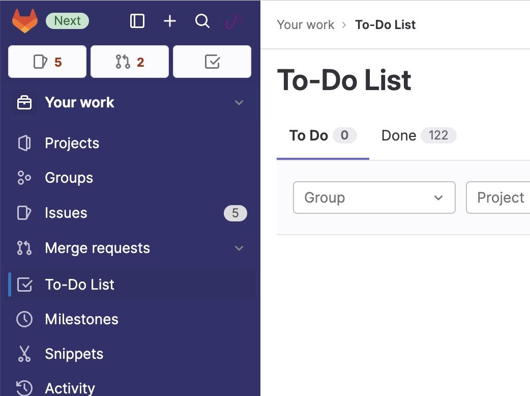 Screenshot of gitlab.com New Navigation Sidebar