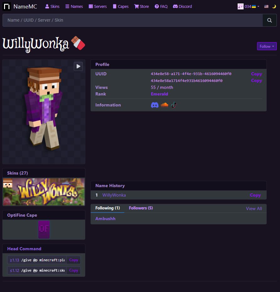 Screenshot of Purple NameMC