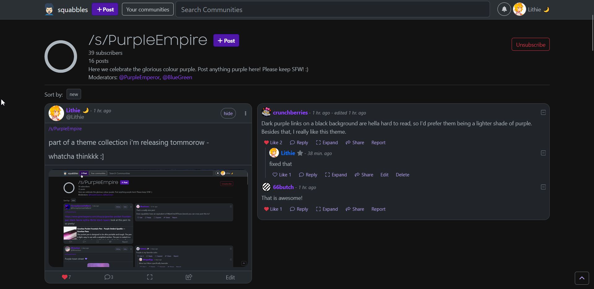 Screenshot of Purple for Squabblr 🔮