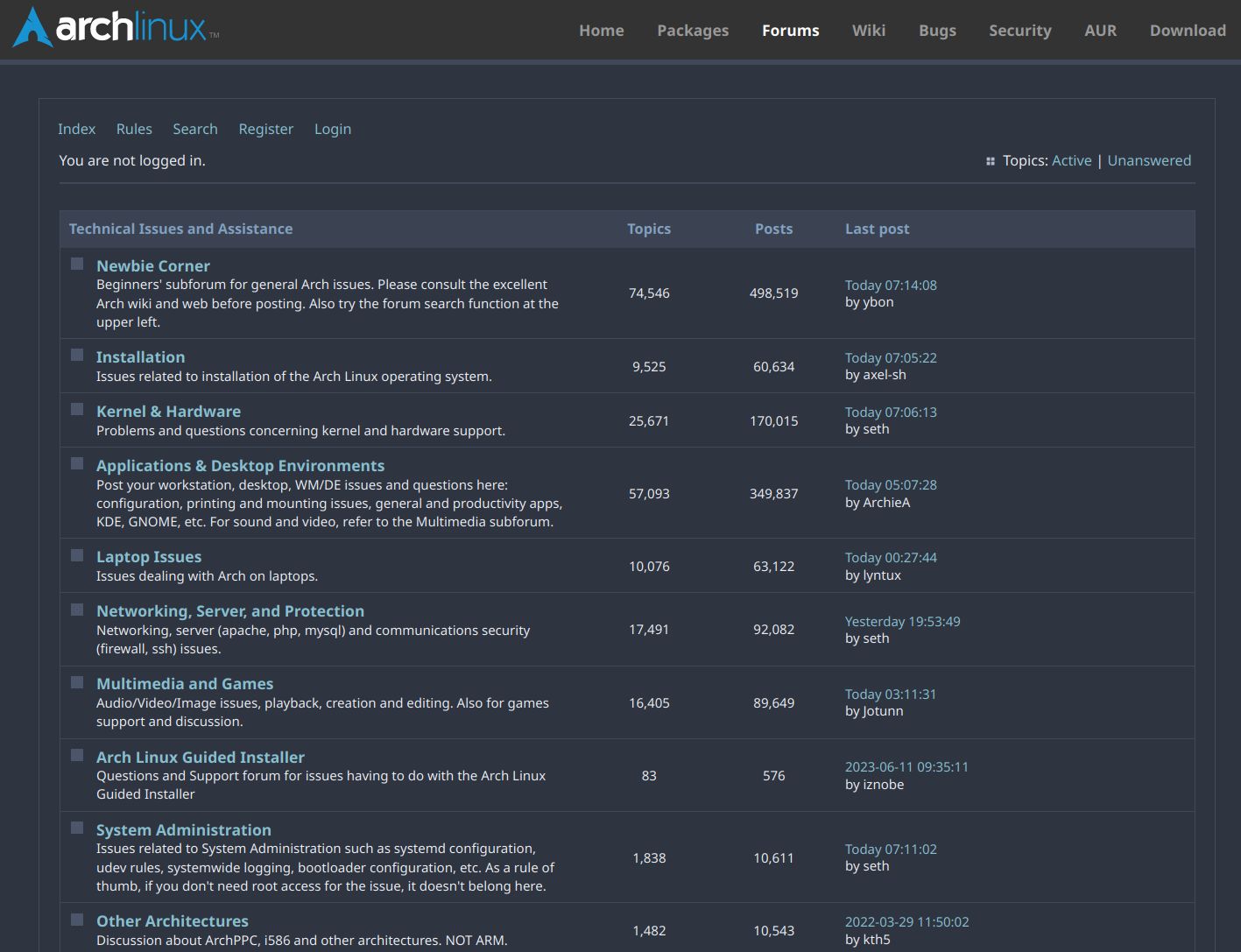 Screenshot of Arch Linux Forums Nord Theme