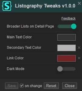 Screenshot of Listography Tweaks