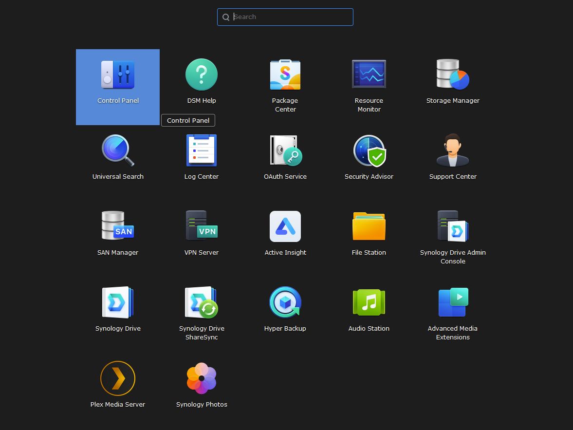 Screenshot of Synology DSM 7 Dark Mode