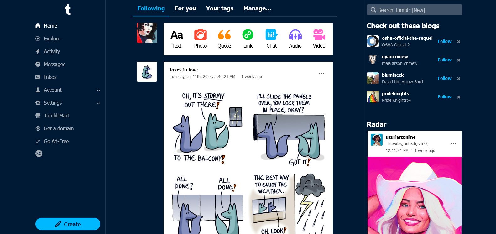 Screenshot of Tumblr - New Sidebar Fixes