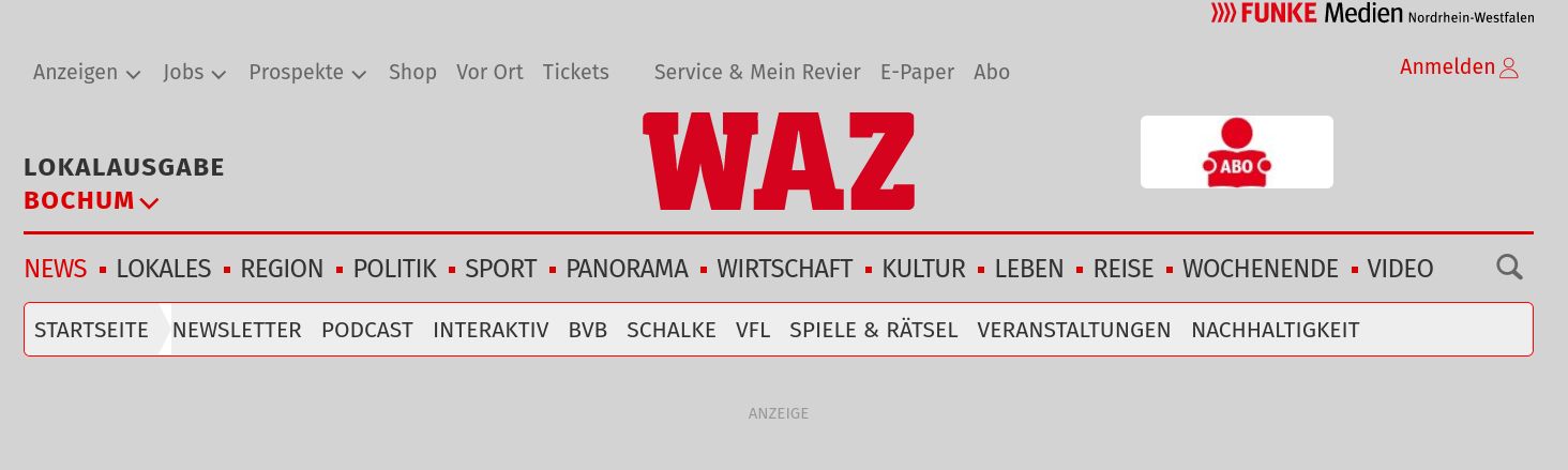 Screenshot of waz.de - Eyesaving Grey