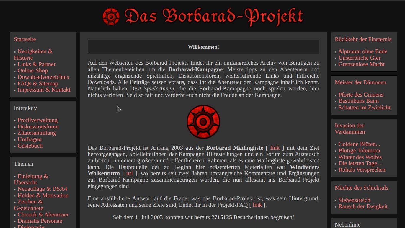 Screenshot of borbarad-projekt.de clean and readable