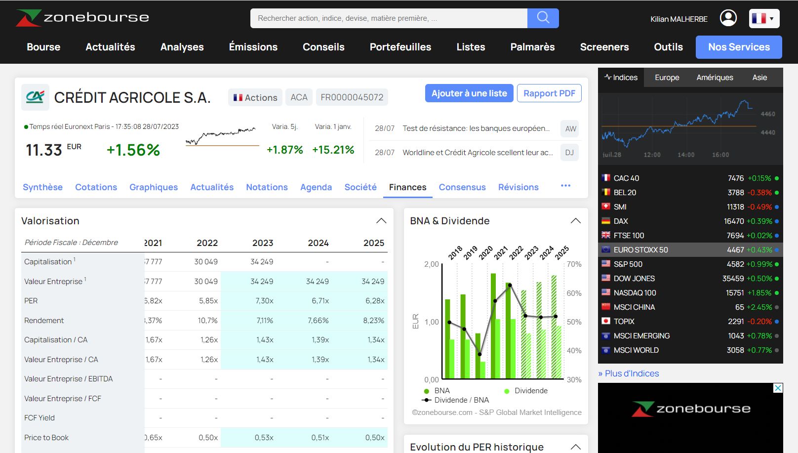 Screenshot of Material ZoneBourse