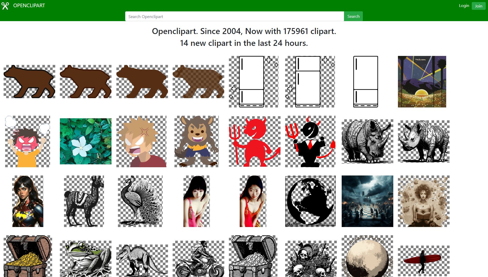 Screenshot of OpenClipArt Reasonable Screen Size Navigation