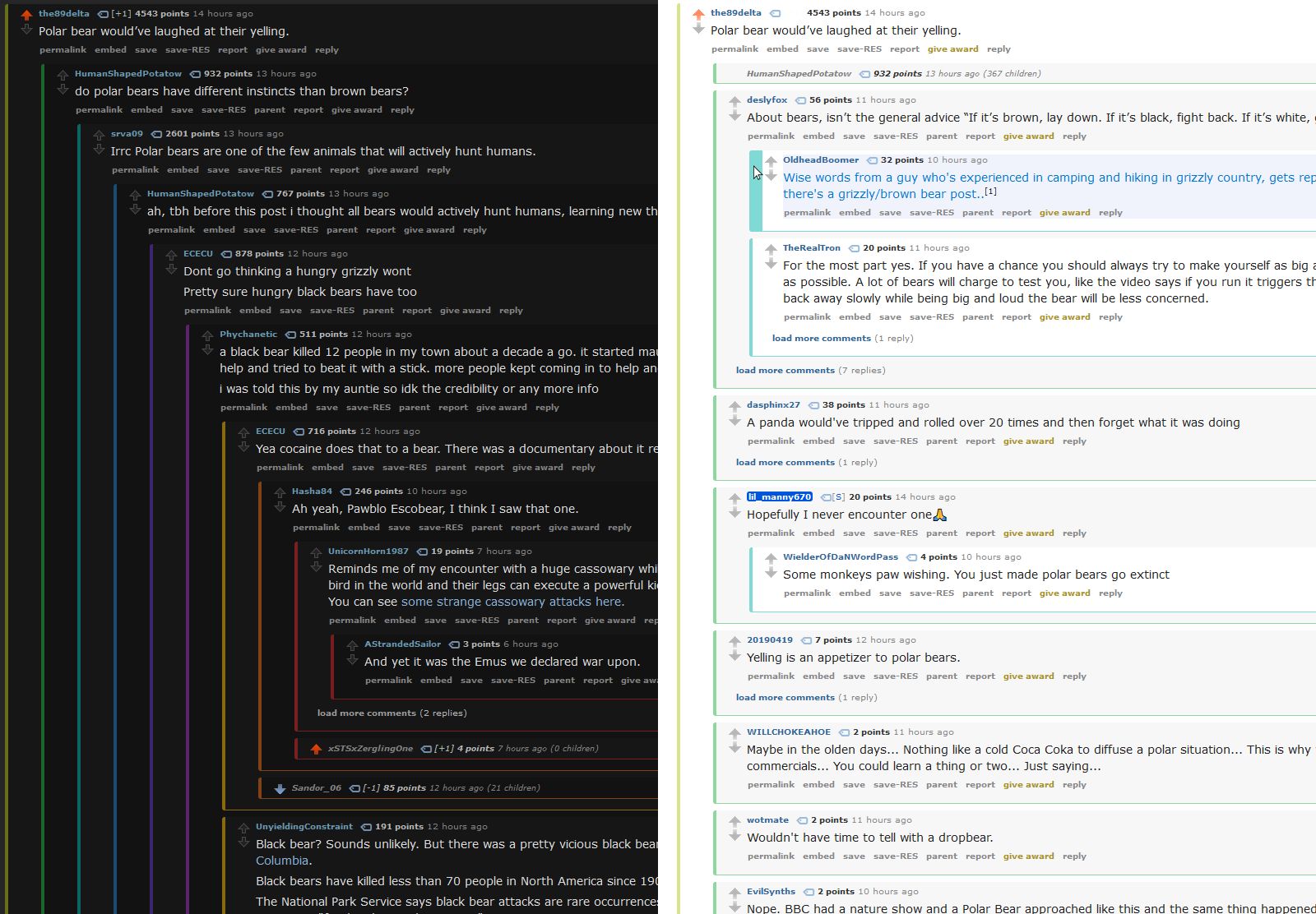 Screenshot of Reddit (RES) Colored Comments