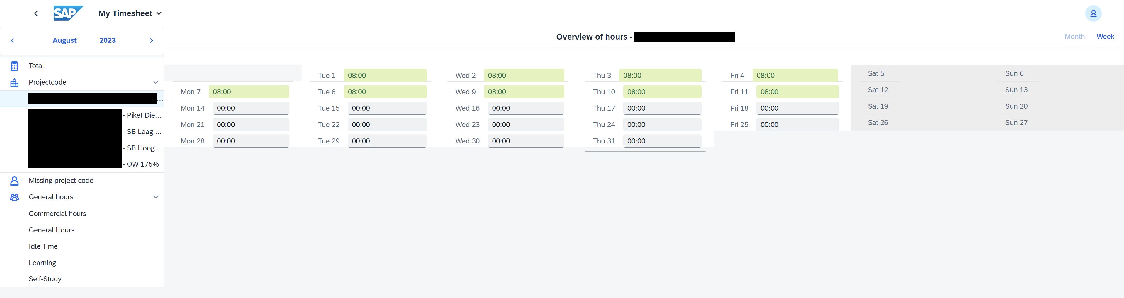 Screenshot of My Timesheet Declutter