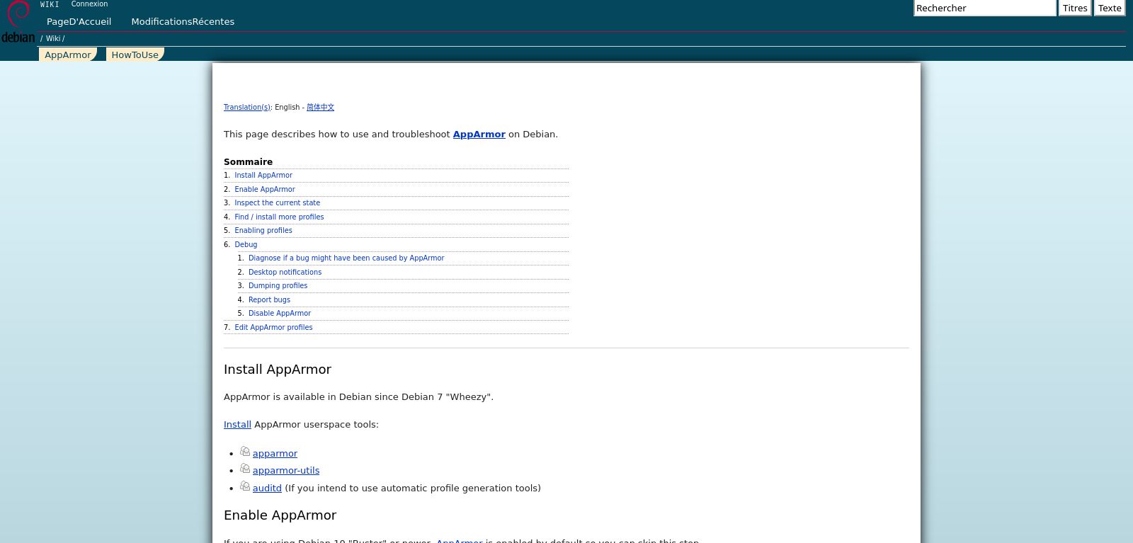 Screenshot of Debian Wiki readable