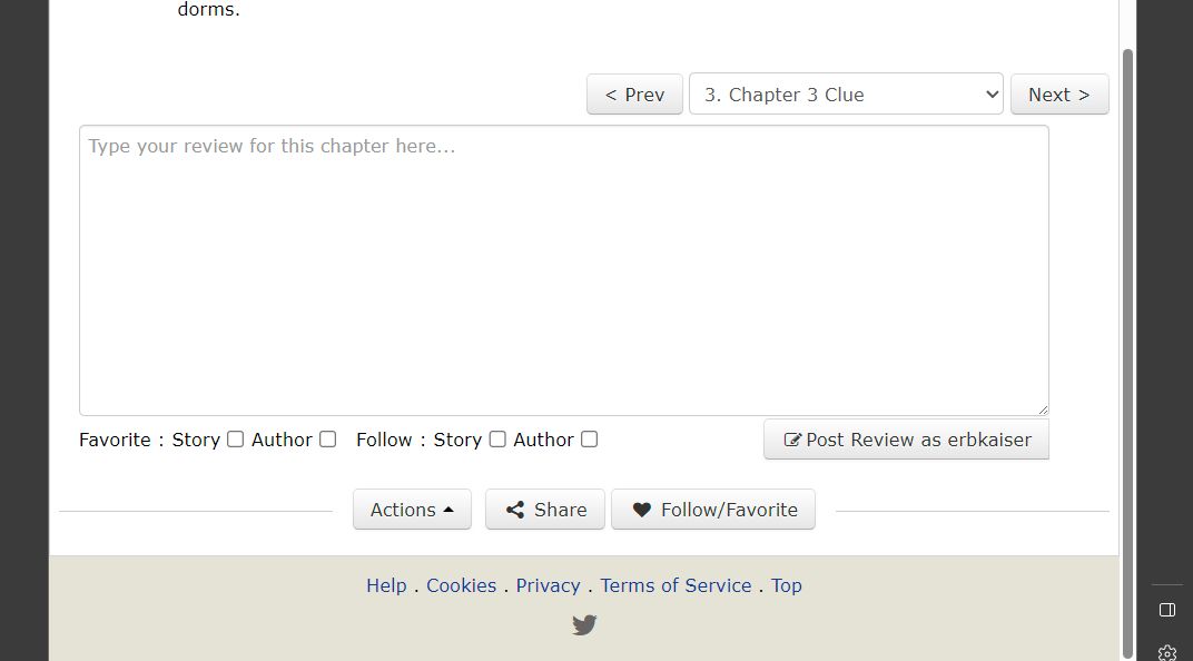 Screenshot of fanfiction.net move review box to left