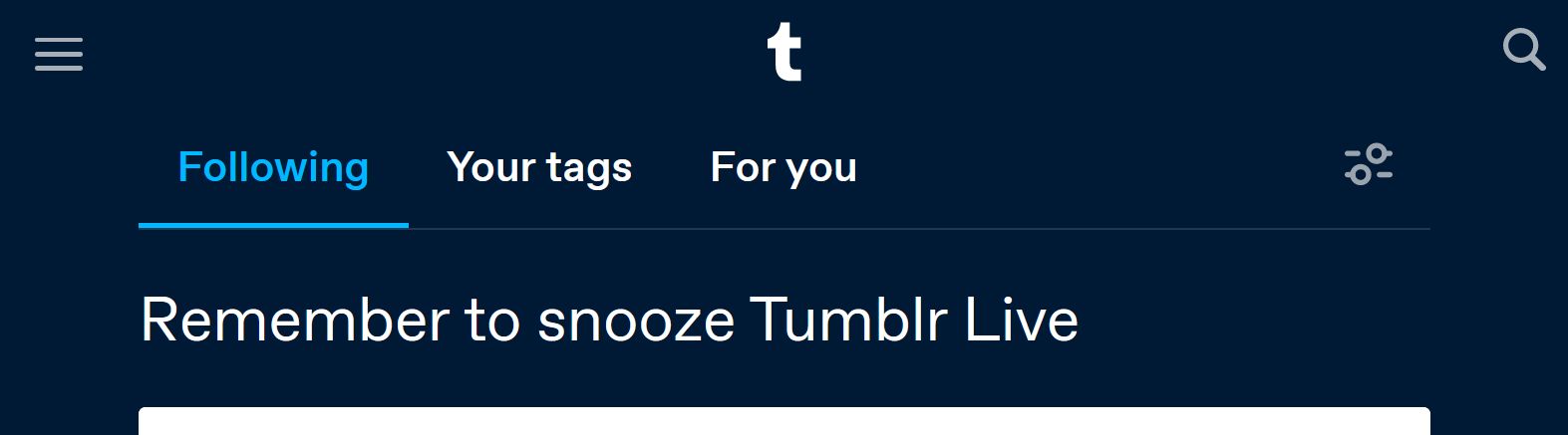 Screenshot of Reminder to snooze Tumblr Live