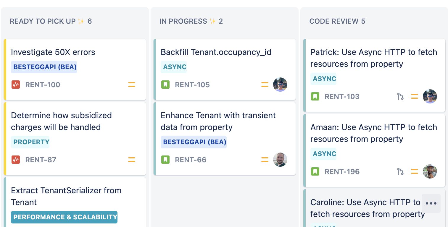 Screenshot of AppFolio JIRA Layout