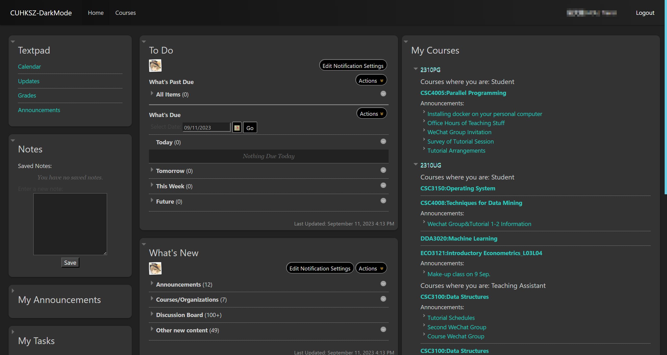 Screenshot of Oh-my-blackboard Argon-dark Theme