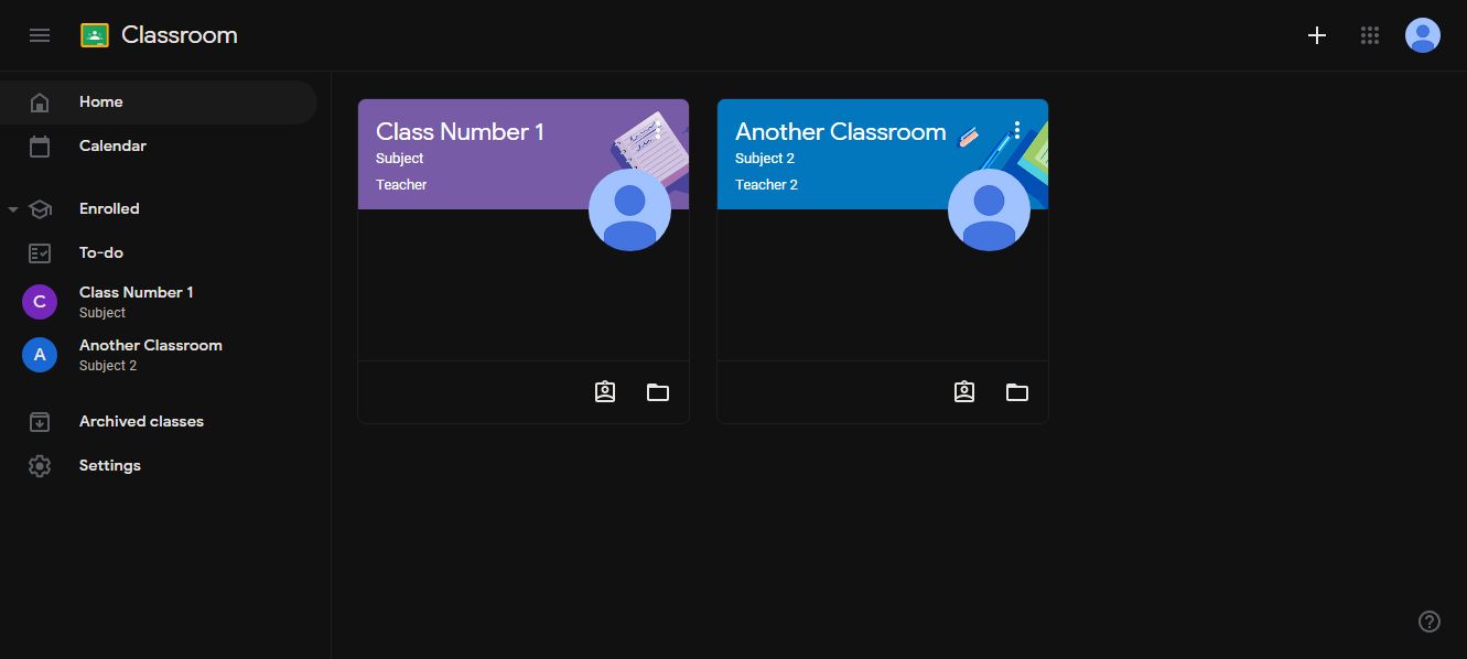 Screenshot of Google Classroom Dark Theme V2