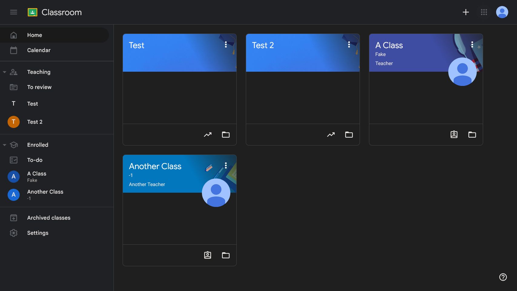 Screenshot of Google Classroom Dark Theme V2