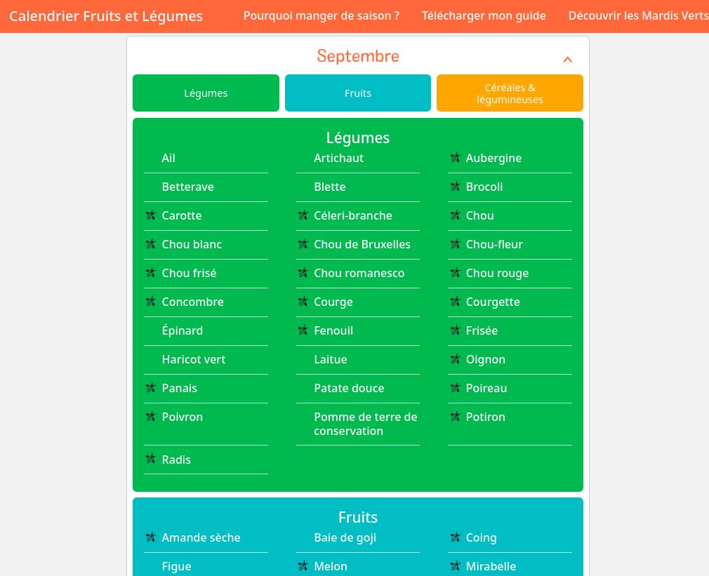 Screenshot of Imprimable - Fruits et légumes de saisons