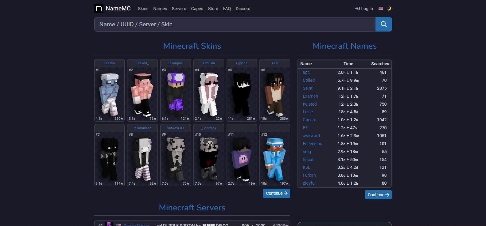 Screenshot of Classic Dark NameMC