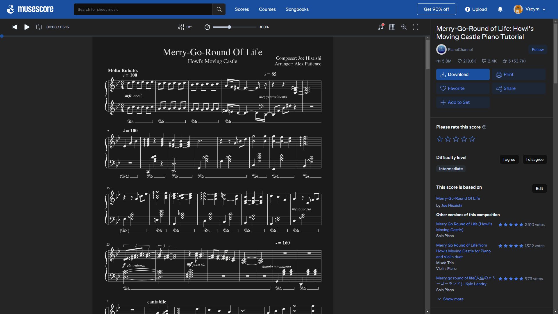 Screenshot of Musescore dark