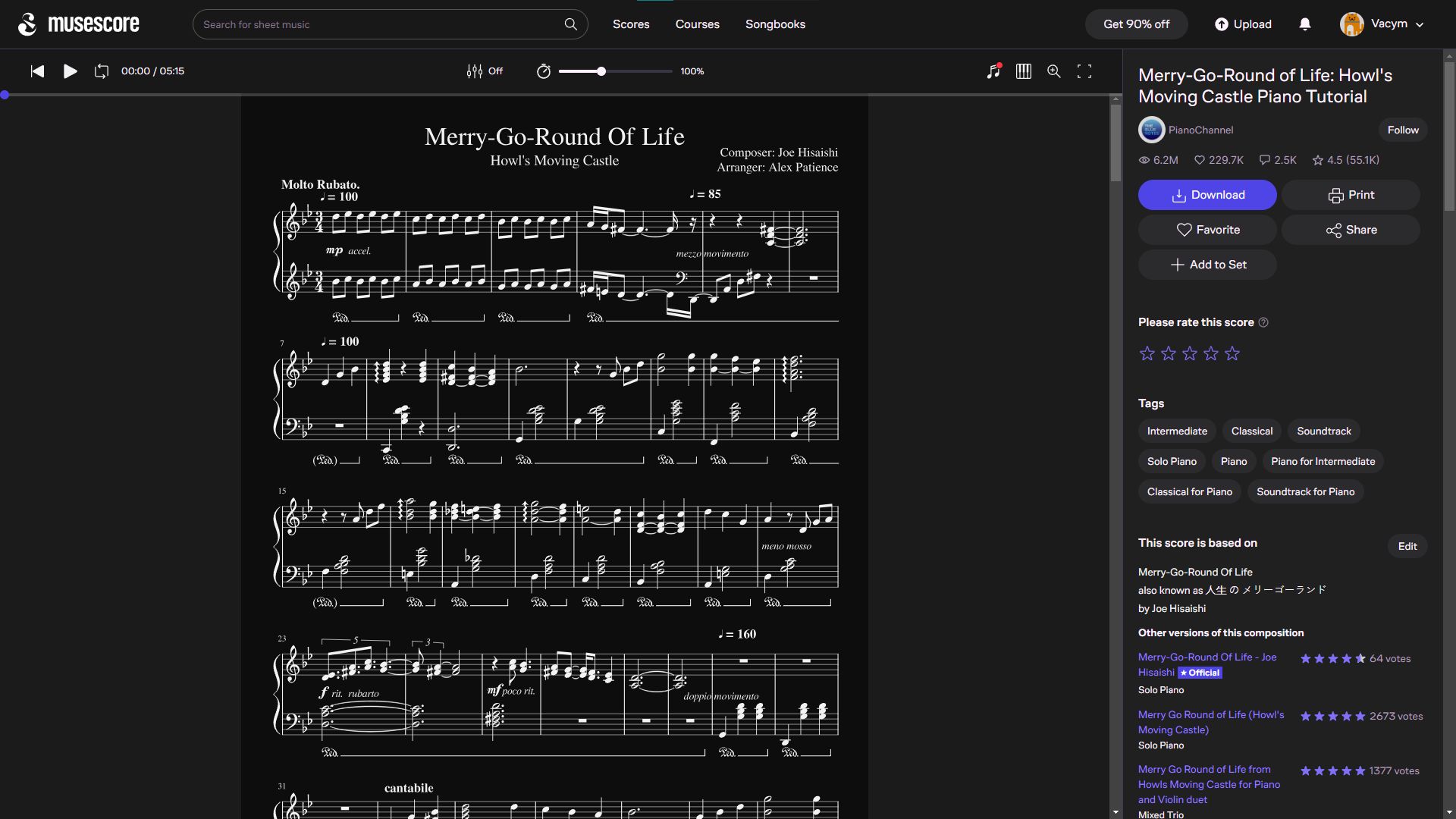 Screenshot of Musescore dark