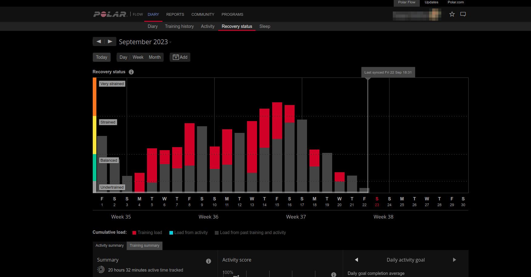 Screenshot of Polar Flow ( flow.polar.com ) Dark Theme Alt1