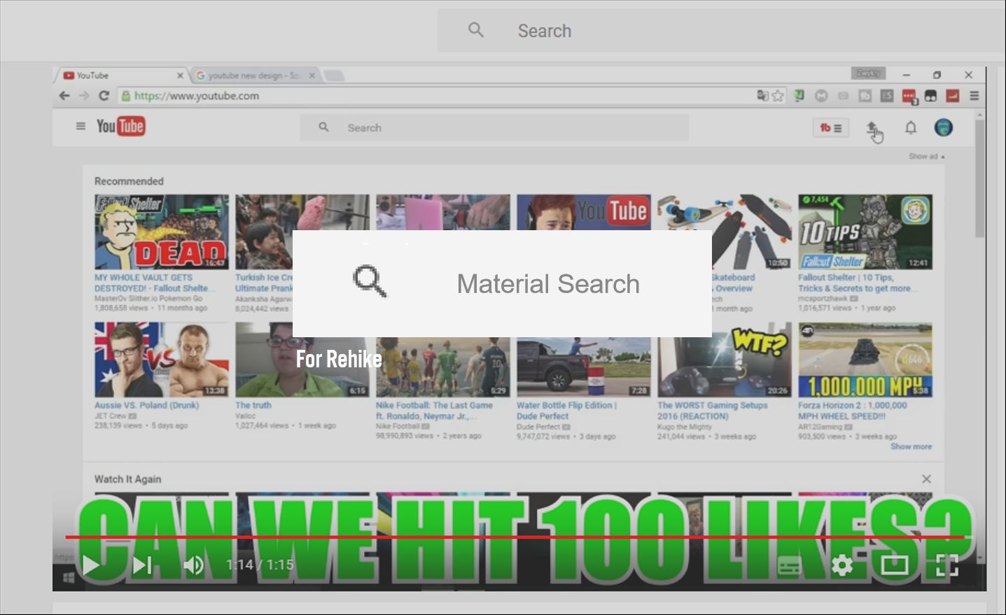 Screenshot of Youtube's Material Search