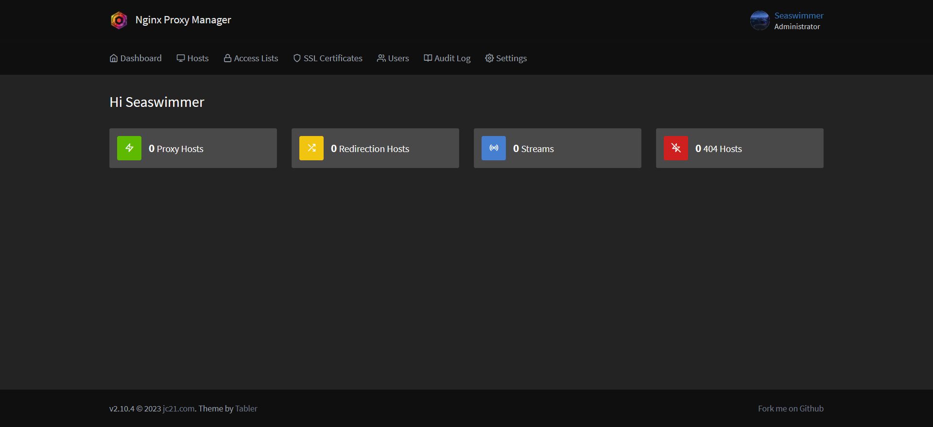 Screenshot of Nginx Proxy Manager Dark Mode