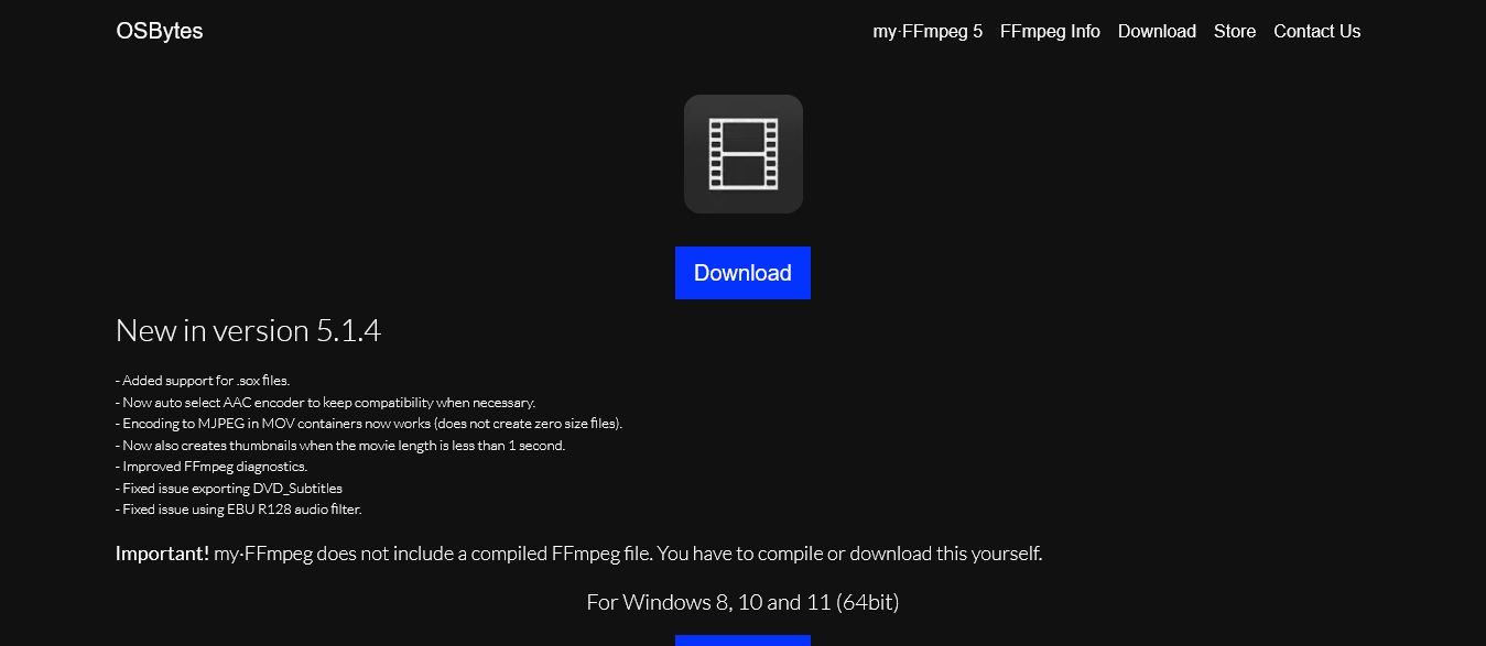 Screenshot of myffmpeg.com - dark