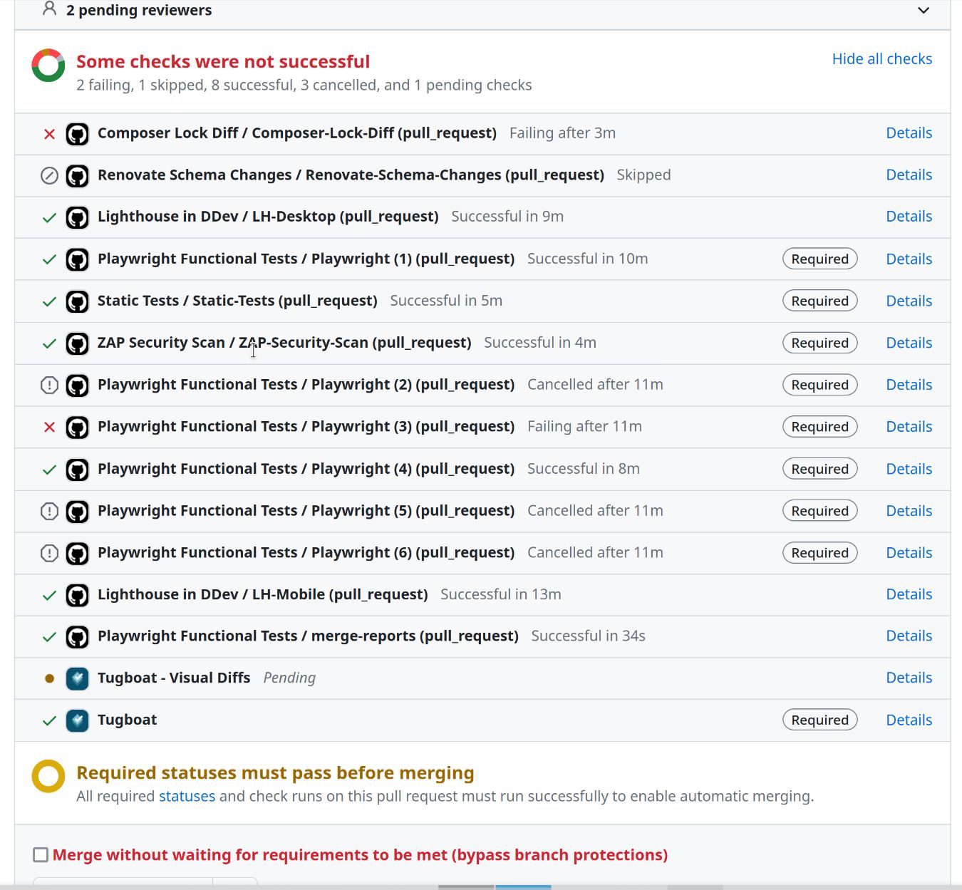 Screenshot of GitHub PR checks-list noscroll