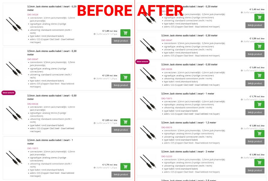 Screenshot of onlinekabelshop.nl - Layout tweaks