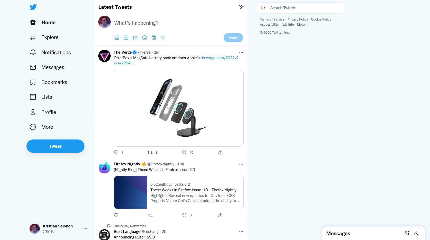 Screenshot of Twitter - Clean 2019 Design (Now With Light Blue)