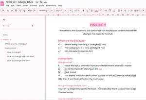 Screenshot of Pinkify!! Google Docs