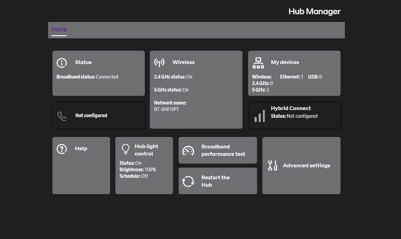 Screenshot of Dark Theme for BT Hub Manager