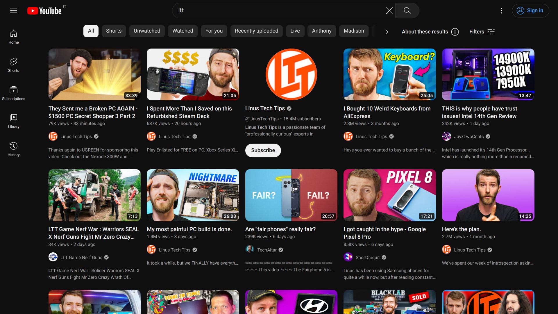 Screenshot of youtube-grids