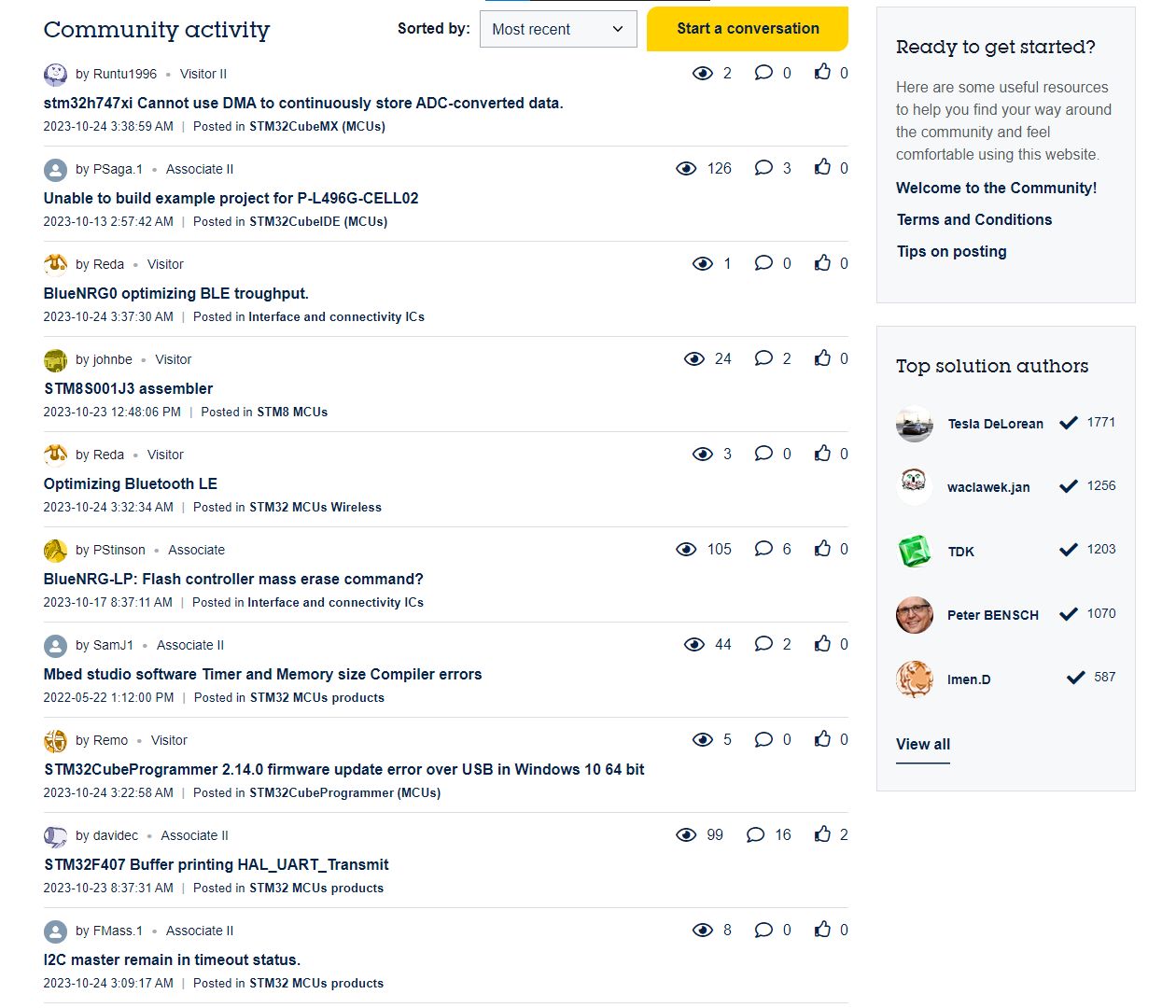 Screenshot of community.st.com Condensed