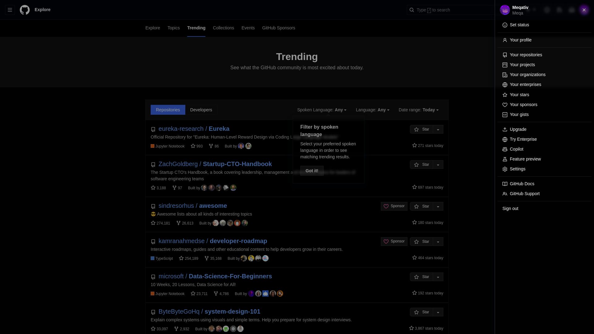 Screenshot of Meqativ's github