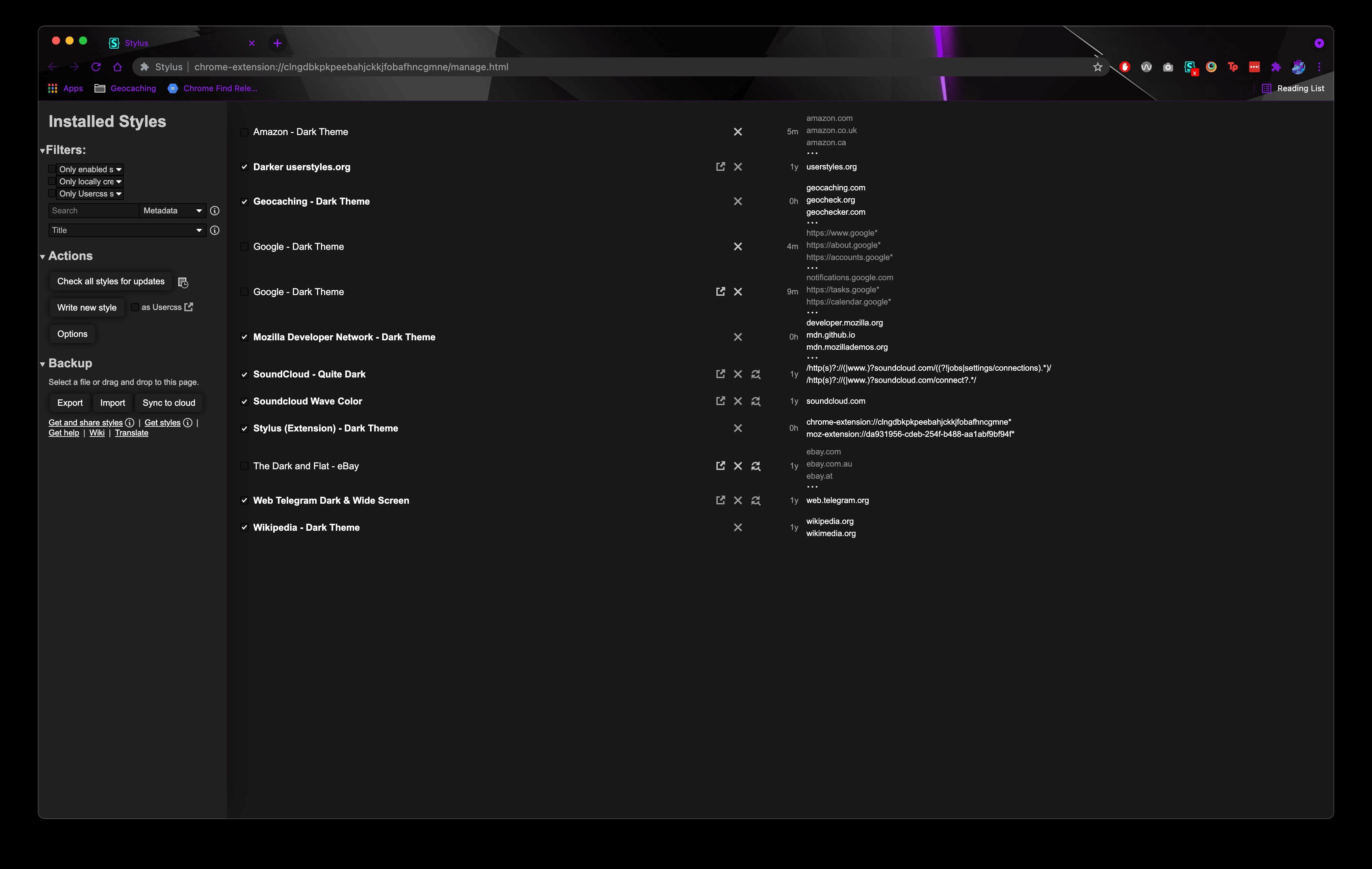Screenshot of Stylus (Extension) - Dark Theme