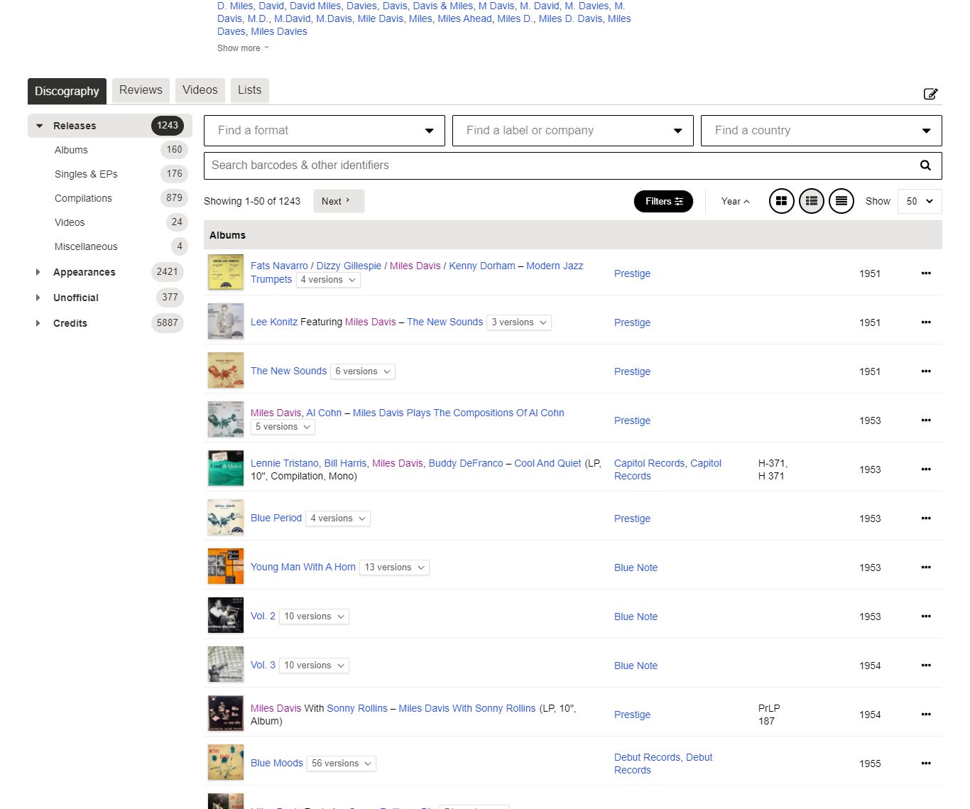 Screenshot of Discogs Compact