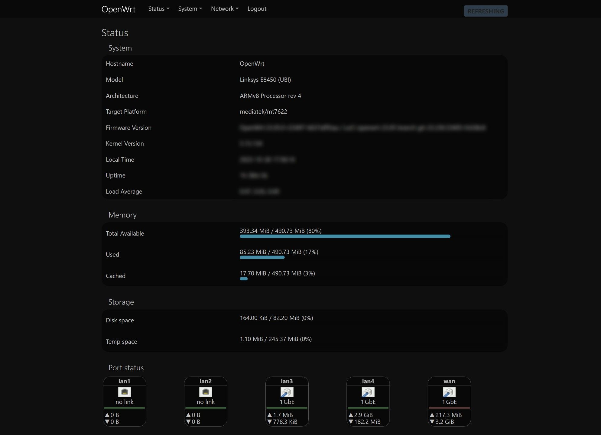 Screenshot of OpenWRT Default DarkMode