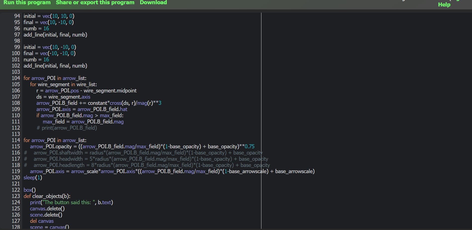 Screenshot of Glowscript PyCharm Theme