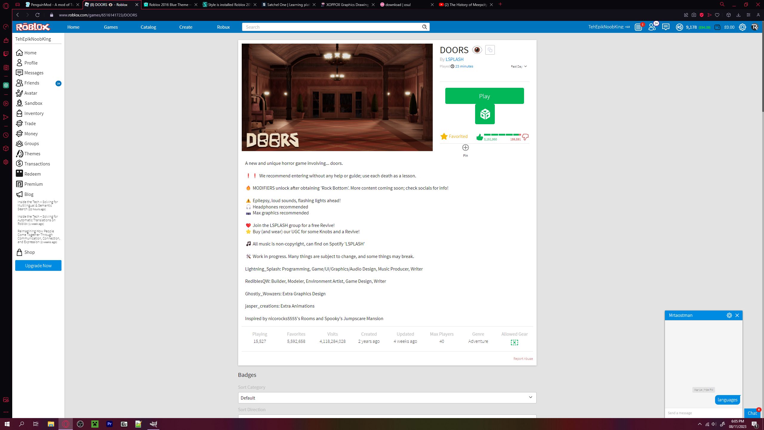 Screenshot of Roblox 2016 Blue Theme