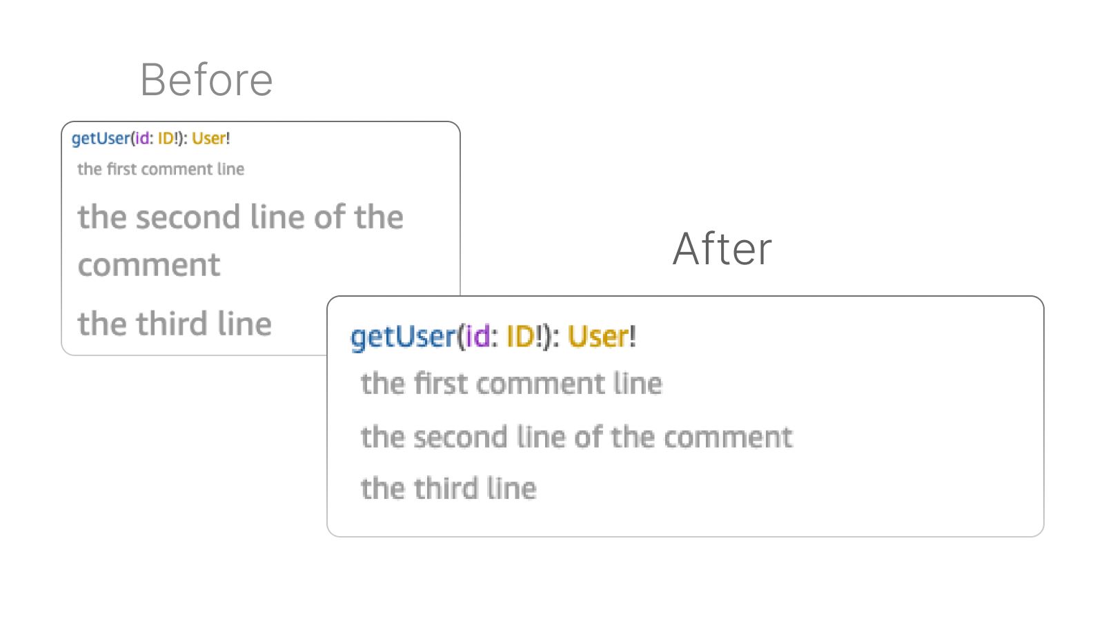 Screenshot of AWS AppSync Comment Formating