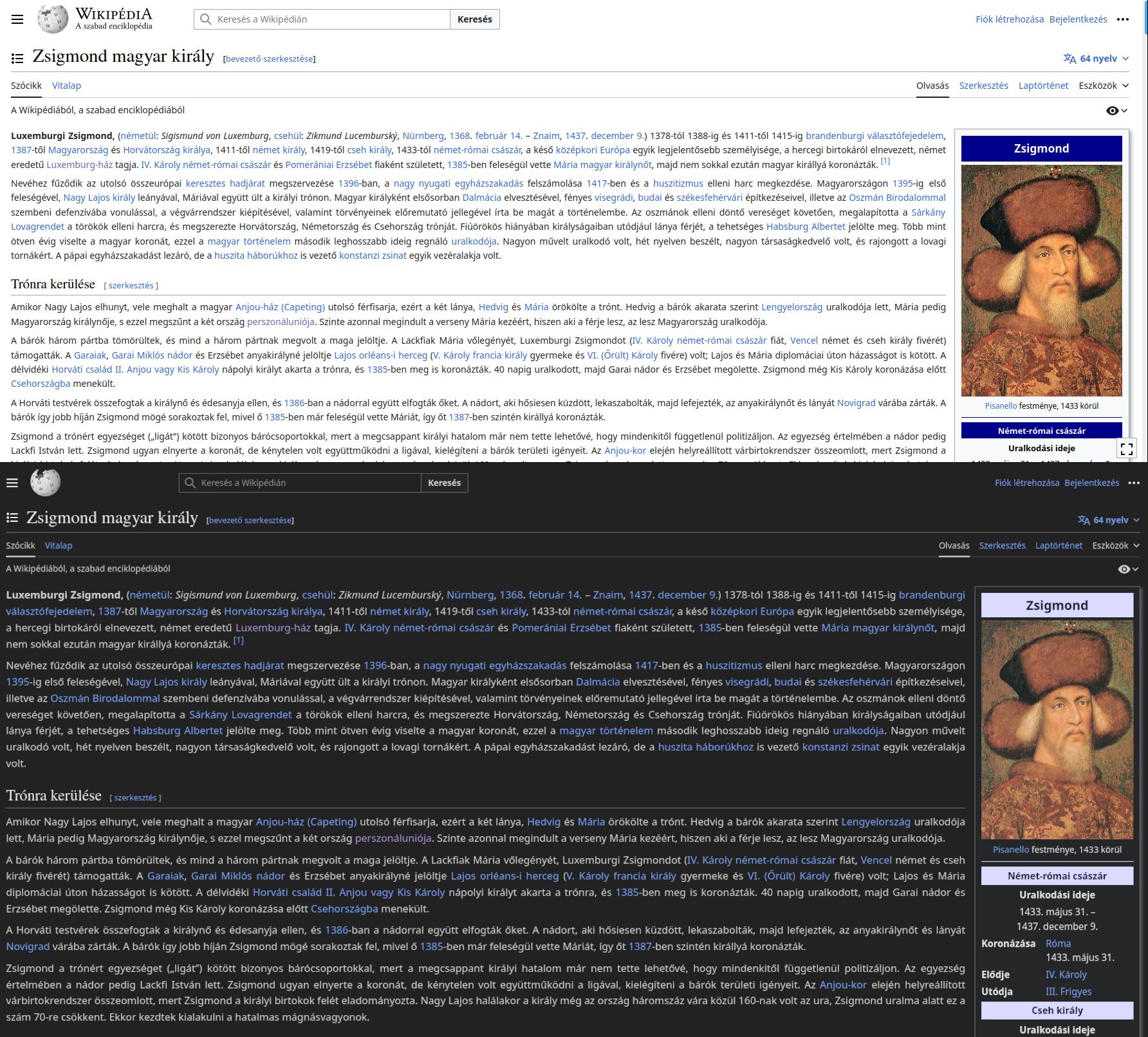 Screenshot of Wikipedia Full Width + Dark Support